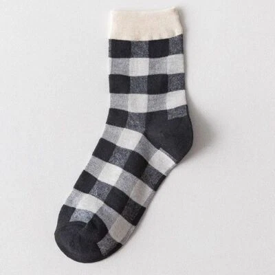 1 par de calcetines cortos geométricos a cuadros algodón celosía rayas calcetín mujer Harajuku F Foto 1 de 4