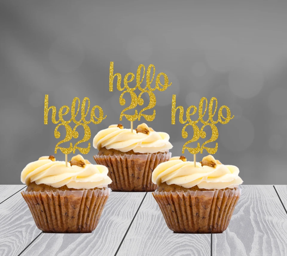 Decoración 22 Cumpleaños Brillo Cupcake Toppers (JUEGO de 12) 20 Colores Disponibles Foto 1 de 2