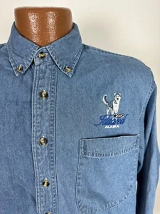 Vintage 2004 Alaska Iditarod Denim Shirt Men S Embroidered Sled Dog Race Husky - Picture 1 of 16