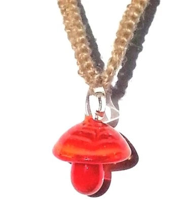 Hemp Choker Necklace With Orange Glass Mushroom Pendant  - Image 1 of 2