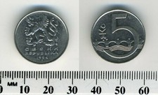 Czech Republic 1994 - 5 Czech Korun Nickel Plated Steel Coin -Crowned Czech lion