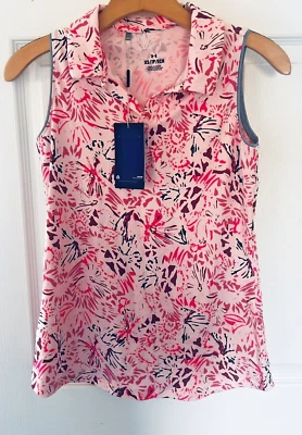 安德玛高尔夫 Polo Top 女式 XSmall 粉红色设计 $45 零售全新! UPF 30 BxA — 第 1/4 张图片