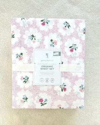 Juego de sábanas completas orgánicas florales de cerámica granero niños cabaña rosa verde blanco Foto 1 de 2