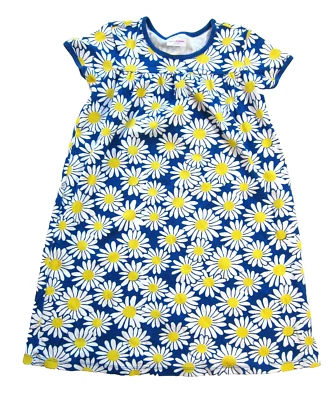 Vestido midi Hanna Andersson algodón blanco azul amarillo margarita floral manga corta 10 Foto 1 de 4