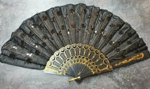 Black Sequins Stylish Peacock Ladies Folding Hand Summer Decorative Fan UKSeller - Picture 1 of 5