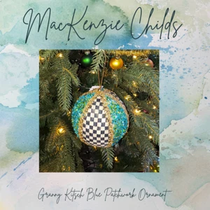 Mackenzie Childs Blue Granny Kitsch Patchwork Ball Ornament Courtly Check - Picture 1 of 4
