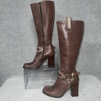 Botas hasta la rodilla Charles David para mujer talla 7 de cuero marrón hebilla lateral tacón bloque Foto 1 de 4