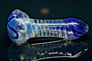 ONE HITTER TOBACCO SMOKING HAND PIPE BLOWN GLASS 3.5” BOWL SPIRAL ART HEAVY BLUE - Picture 1 of 12