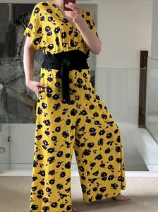 Diane Von Furstenberg 'Evangeline' Floral Silk Jersey Jumpsuit Yellow Mix Size L - Picture 1 of 24