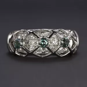 ANILLO DE CÓCTEL DIAMANTE ALEJANDRITA PLATINO BANDA ANCHA COLOR VERDE AZULADO CAMBIO NATURAL - Imagen 1 de 1