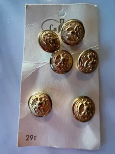 OLD VINTAGE ESTATE ANTIQUE La Mode gold buttons on card 6 Eagle Anchor Star USA - Picture 1 of 4
