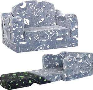 Thick Comfy Toddler Chair and Couch for Kids，2-In-1 Soft Plush Fold Out Sofa for - Picture 1 of 12