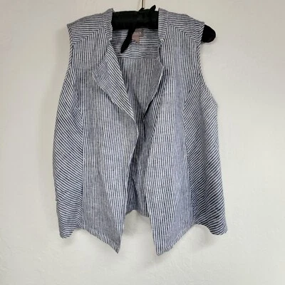 Chaleco Chico's Mujer Sin Mangas Rayas Talla 1 Azul y Blanco Lino Ligero Foto 1 de 4