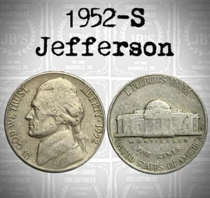 1952-S Jefferson Nickel 5c - Circulated Good/Very Good (G/VG) - Picture 1 of 5
