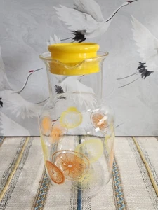 Vintage Pyrex Corning Glass Juice Carafe Pitcher Oranges Lemons 1.5 QT 3515 Lid - Picture 1 of 6