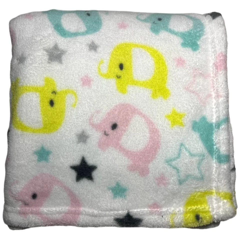 Manta bebé Cutie Pie blanca estrella elefante rosa verde gris niña polar 30x36 Foto 1 de 3