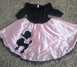 GIRLS PINK & BLACK 50’S SOCK HOP SWEETIE POODLE SKIRT COSTUME Small T2-3 - Picture 1 of 6