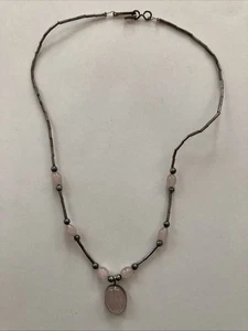 Collar colgante vintage de cuarzo rosa de plata de ley de 18" - Imagen 1 de 11