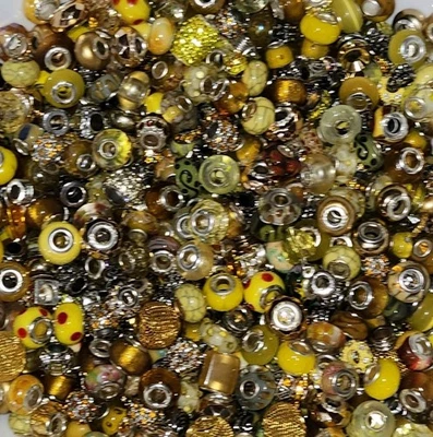 New Huge Bulk Lot European Beads Approx 200/Bag NOS YELLOW/GOLD Glass Metal  - Image 1 of 4