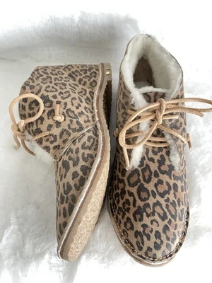 BEEK Goose Shearling Booties Boots Size 10 Leopard Suede Lace Up NEW  - Image 1 of 4