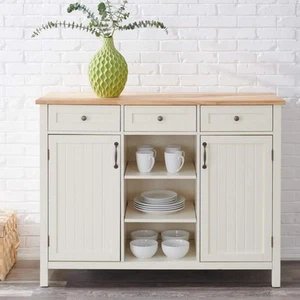 StyleWell Bainport Ivory Wooden Kitchen Island With Natural Butcher Block Top W) - Picture 1 of 6