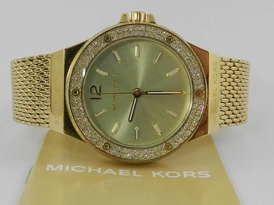 Pulsera de malla de acero inoxidable Michael Kors Lennox de tres manos tono dorado para mujer Foto 1 de 4