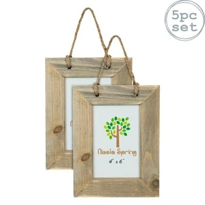 5x Rustic Hearts Hanging Photo Frames Wooden Picture Display 6 x 4" Natural - Picture 1 of 7