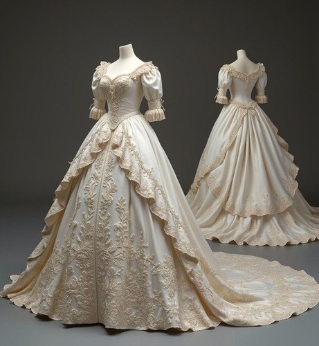 OFF WHITE Abiti da sera eleganti rococò bianco sporco scollo a cuore a strati con volant