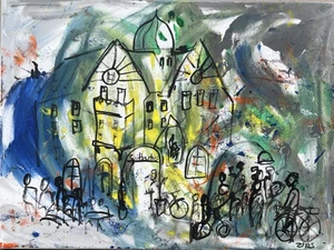 Suitbertus Düsseldorf 60x80 cm original sig. Acrylbild expressiv Kunstmüllerei - Bild 1 von 15