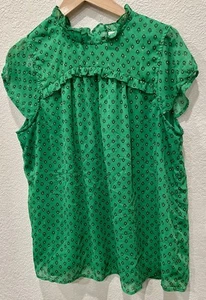 Carolina Belle XL Green Geometric Print Lined Blouse Top Cap Sleeves - Picture 1 of 6