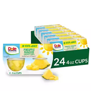 Dole Fruit Bowls Pineapple Tidbits in 100% Juice, Gluten Free Healthy Snack, 4 O - Picture 1 of 6