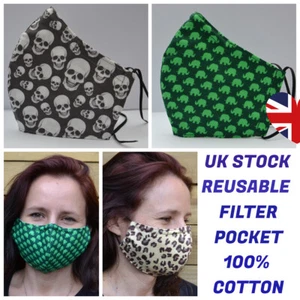 FACE MASK TRIPLE LAYER FILTER POCKET NOSE FITTED VIRUS PROTECTION UNISEX COTTON - Picture 1 of 9