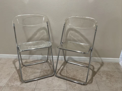 Vintage Set of 2 Mid Century Clear Lucite /Acylic Folding Chairs 31 by 18 by 15 Cover