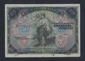 Spain 50 Pesetas 1906 P-58 VF serie B - Picture 1 of 2