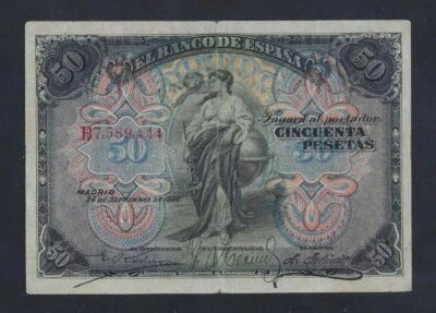 España 50 Pesetas 1906 P-58 VF Serie B Foto 1 de 2