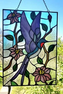 Stained Glass Window Panel - "Spring bird"- handmade - Picture 1 of 2