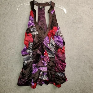 XOXO Ruched Ruffle Cocktail 1/2 Zipper Halter Blouse Colorful Sz XL NWT - Picture 1 of 12