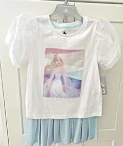 Disney Store Frozen Elsa Top and pleated Skirt Set Ice Blue Size 5/6 NWT - Picture 1 of 4