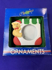 Photo Frame Christmas Tree Ornament - Stocking w/ Bear - Picture 1 of 2