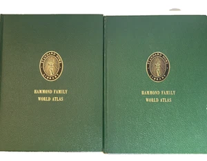 1963 Hammond Family World Atlas Volume 1 and 2 Green Hardback Vintage Collection - Picture 1 of 19
