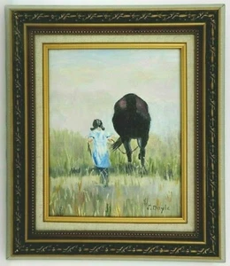 M. JANE DOYLE SIGNED ORIGINAL ART OIL/CANVAS PAINTING "SADIE"(GIRL w/HORSE) FR. - Picture 1 of 6