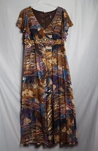 Signature By Robbie Bee Silk Dress 16W Brown Multi Color Maxi Elegant Fairy - Picture 1 of 14