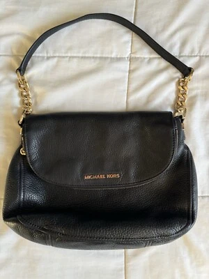 Michael Kors Bedford Tassel Black Pebbled Leather Crossbody Shoulder Bag Clutch - Image 1 of 4