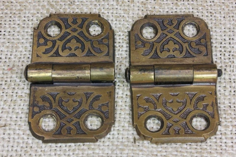 2 old Hinges decorated door dark bronze interior shutter 1 1/4 x 2” vintage 1880 Cover