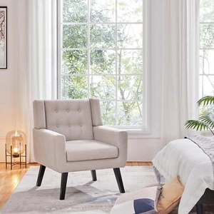 Accent Chair, Modern Button Tufted Armchair, Linen Fabric Sofa Chairs for home - Picture 1 of 19
