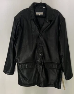 NWT Perry Ellis Genuine Lambskin Leather Jacket Mens L Black Button Up Coat - Picture 1 of 9