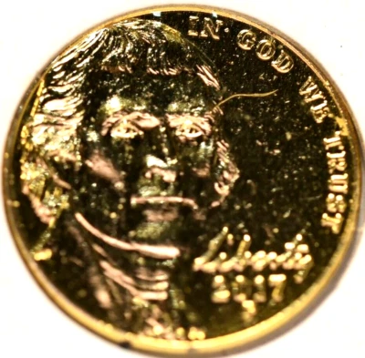 2017 P 5c JEFFERSON NICKEL  GOLD PLATED NICE LOOK - Image 1 of 2