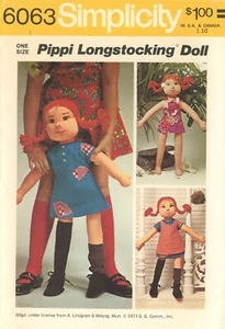 Simplicity 6063 Pippi Longstocking Rag Doll & Wardrobe, Transfer UNCUT Pattern - Picture 1 of 4