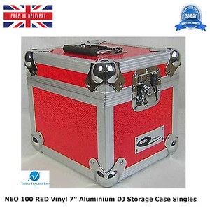 2 X NEO RED Aluminium DJ Storage Carry Case Holds 100 Vinyl 7" Single Records HQ - Afbeelding 1 van 24