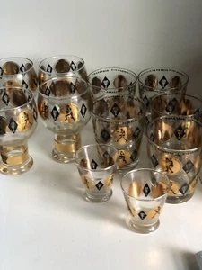 Mid Century Gold Black Sports Glassware Barware - Picture 1 of 12